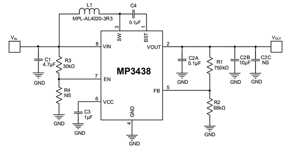 Schematic - Monolithic Power Systems (MPS) EVL3438-TL-00A Boost Converter Evaluation Board
